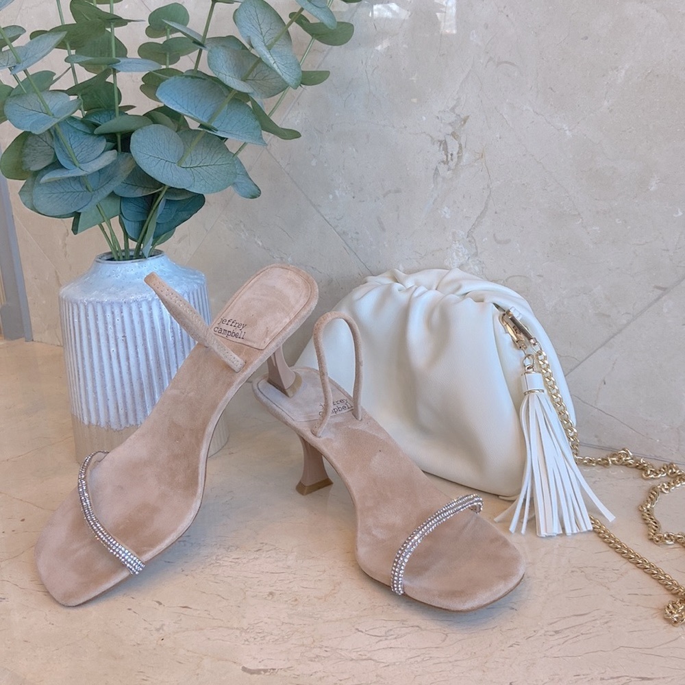 Jeffrey Campbell nude suede formal sling backs